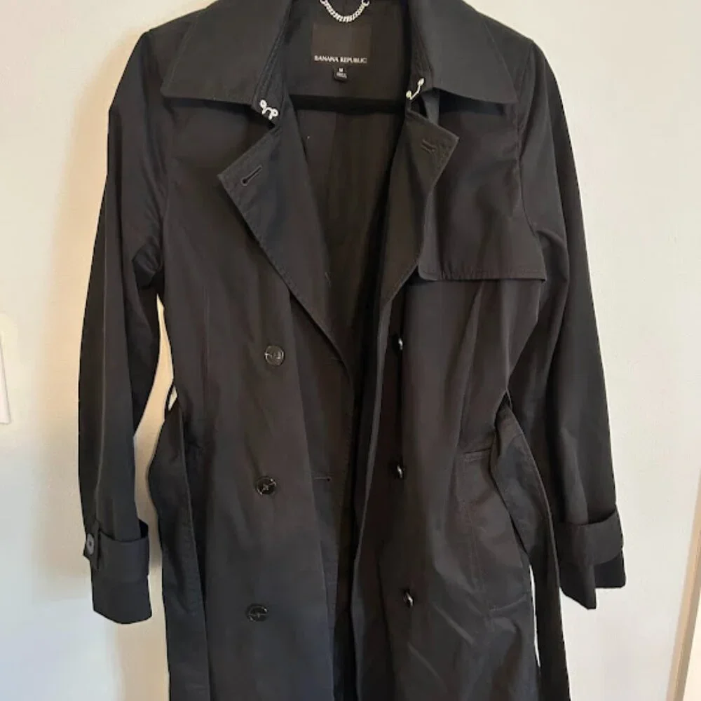 Banana Republic Black Trench Coat - Picture 3 of 6